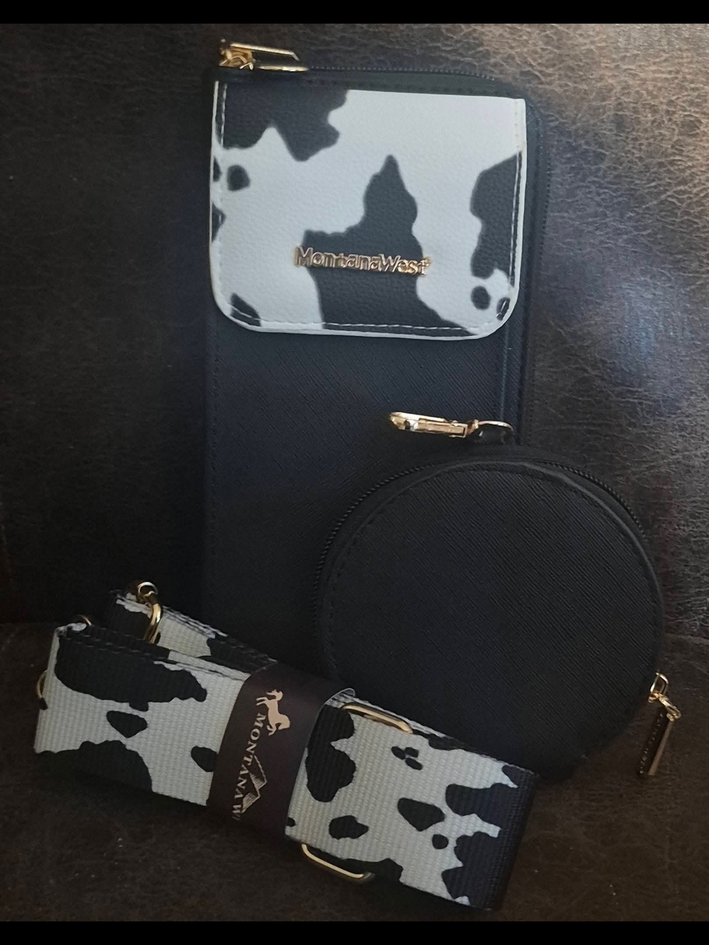 Montana West Black and White Cow Print Crossbody Bag Set
